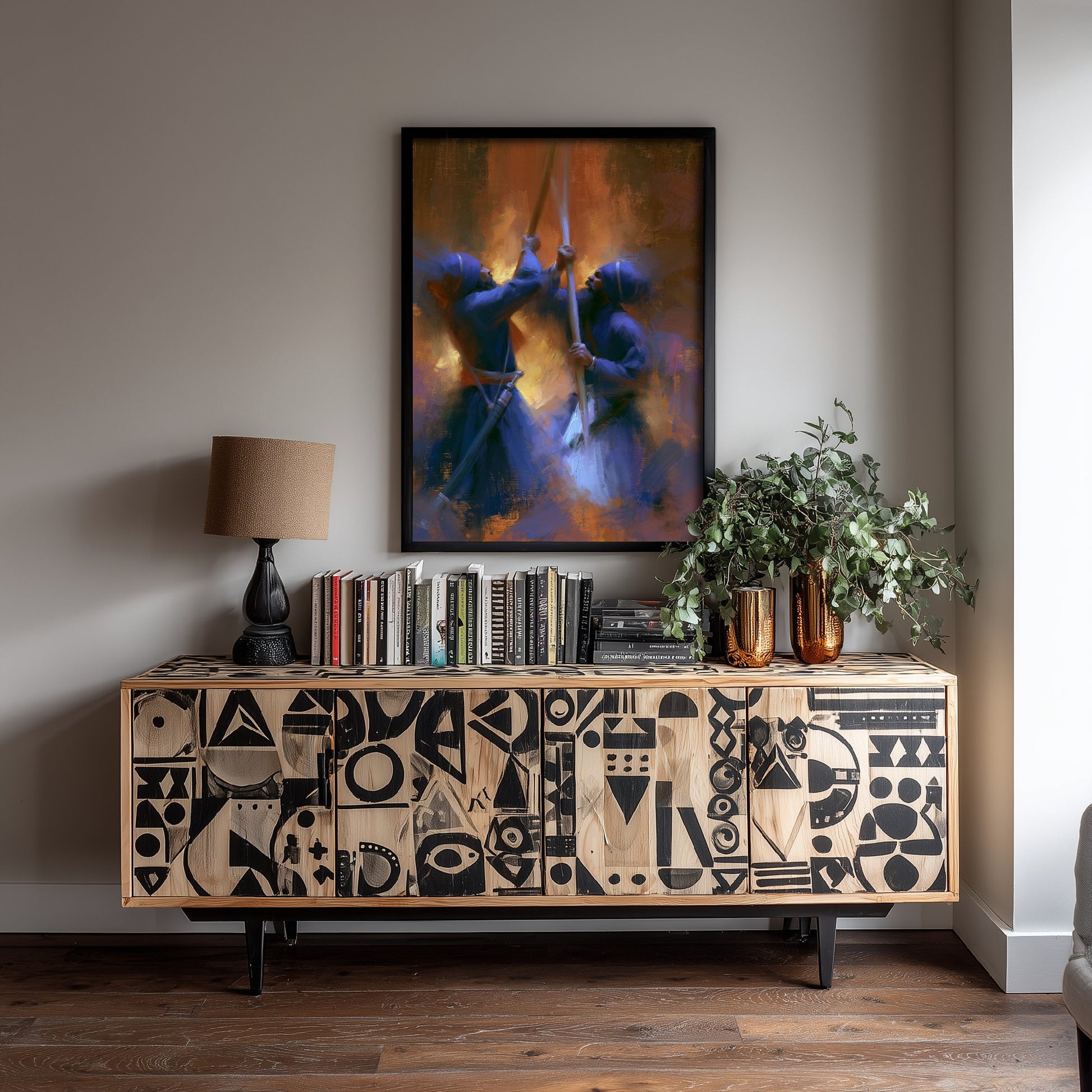 Nihang Sikh Gatka Art Print - Staff Fighting Painting - Sikh Martial Arts Poster V2