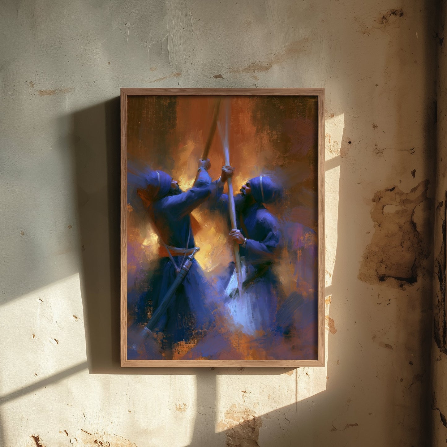 Nihang Sikh Gatka Art Print - Staff Fighting Painting - Sikh Martial Arts Poster V2