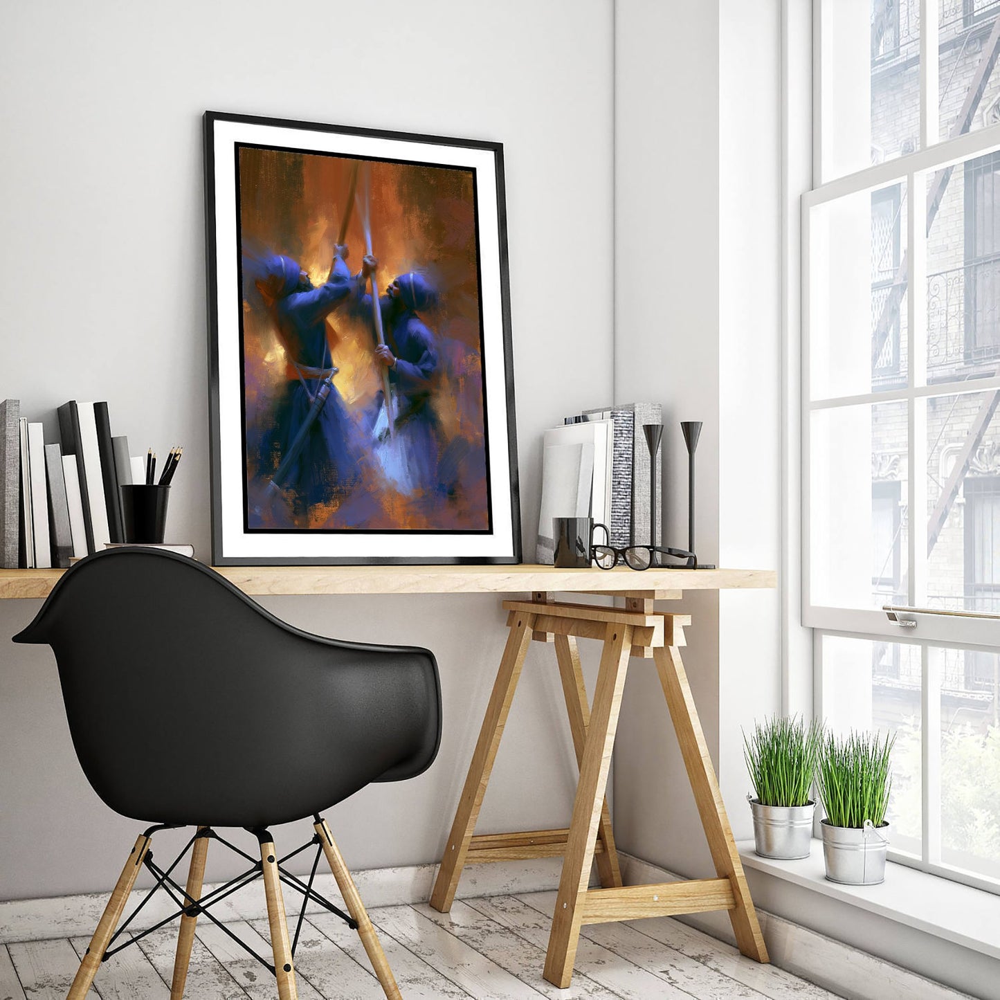 Nihang Sikh Gatka Art Print - Staff Fighting Painting - Sikh Martial Arts Poster V2
