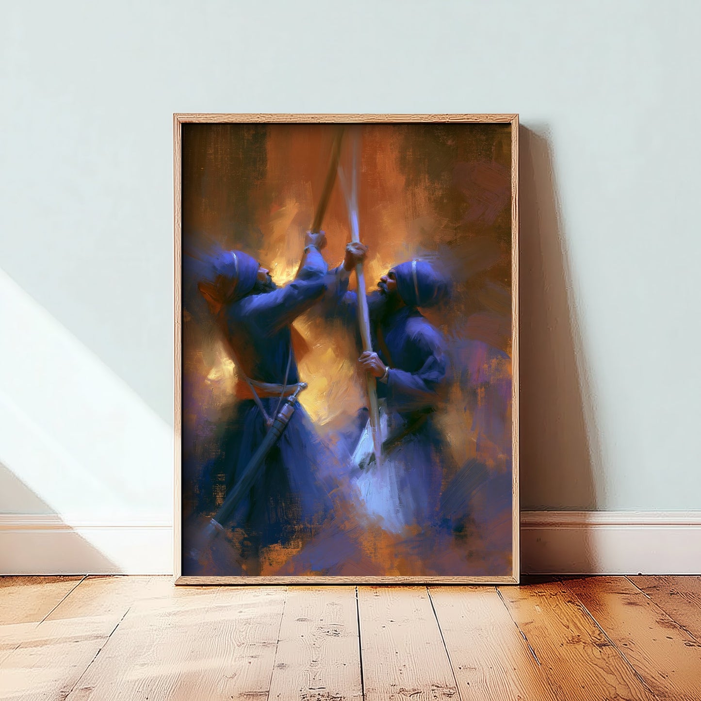 Nihang Sikh Gatka Art Print - Staff Fighting Painting - Sikh Martial Arts Poster V2