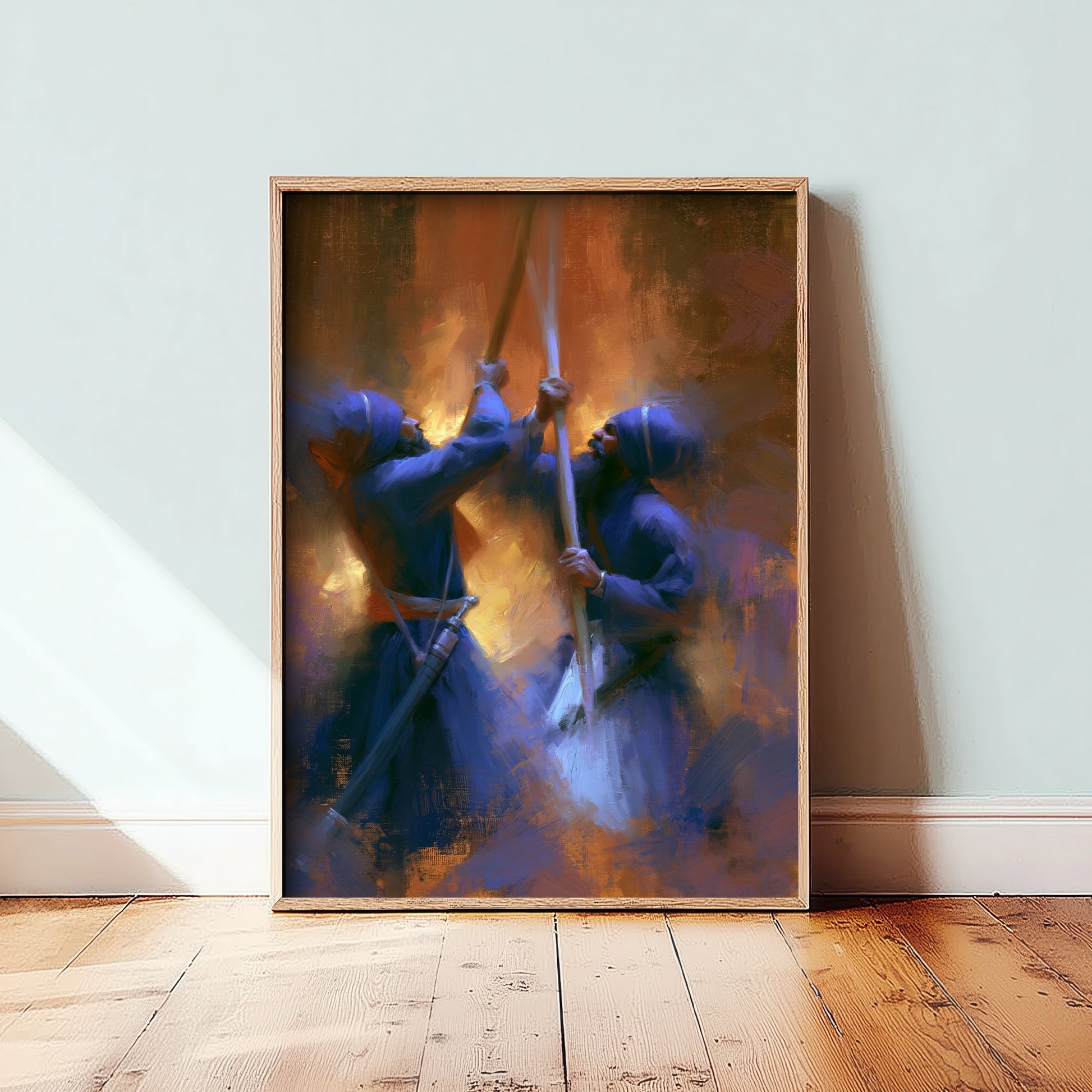 Nihang Sikh Gatka Art Print - Staff Fighting Painting - Sikh Martial Arts Poster V2