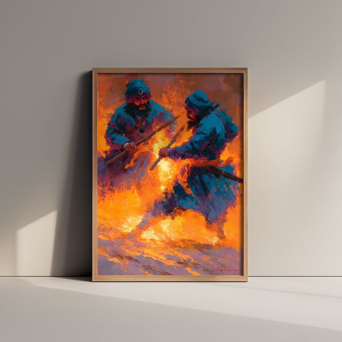 Nihang Sikh Gatka Art Print - Staff Sparring Painting - Sikh Martial Arts Poster V1