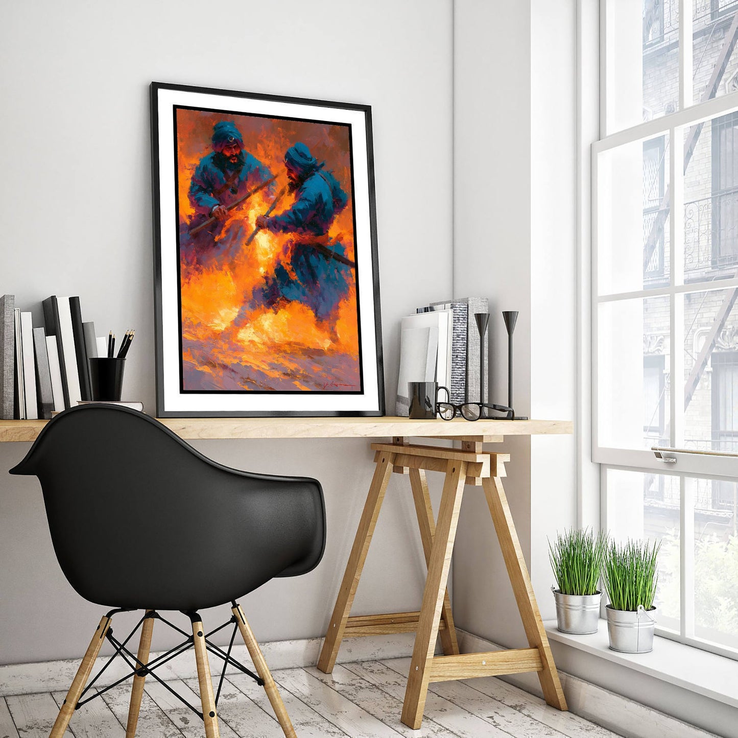 Nihang Sikh Gatka Art Print - Staff Sparring Painting - Sikh Martial Arts Poster V1