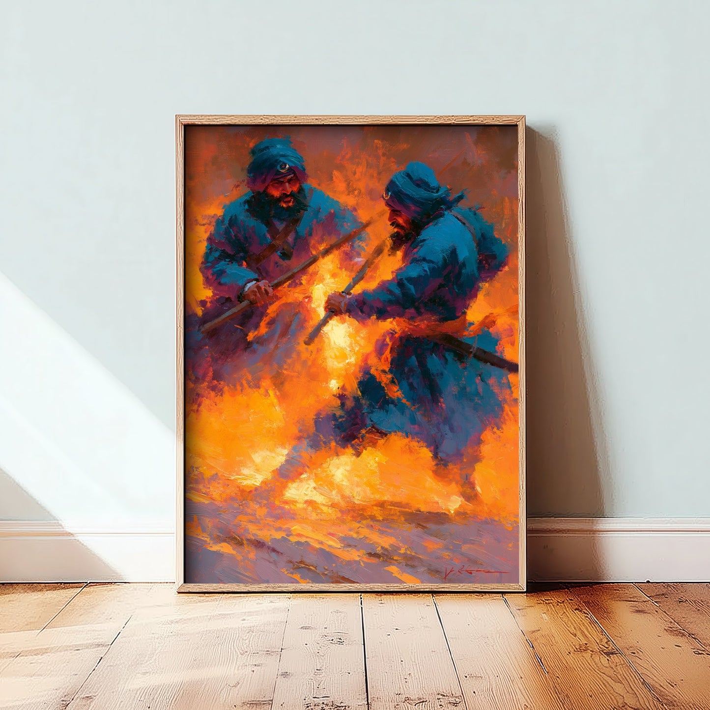 Nihang Sikh Gatka Art Print - Staff Sparring Painting - Sikh Martial Arts Poster V1