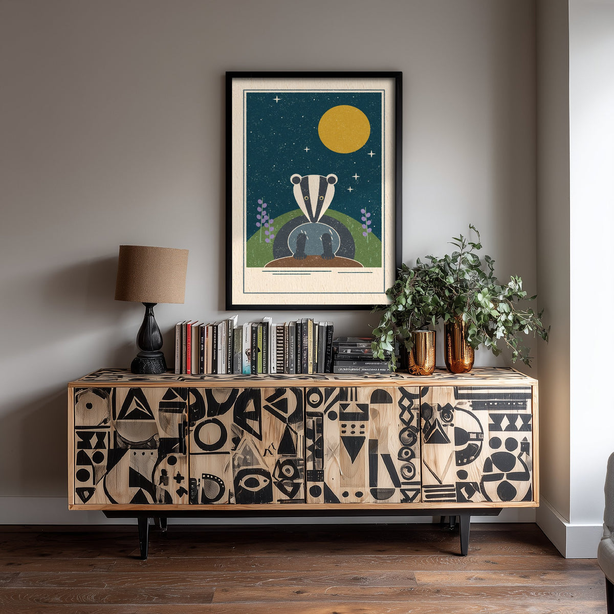 Badger Art Print - Moonlit Sett British Wildlife Poster - Woodland Nursery Illustration V2 2/3