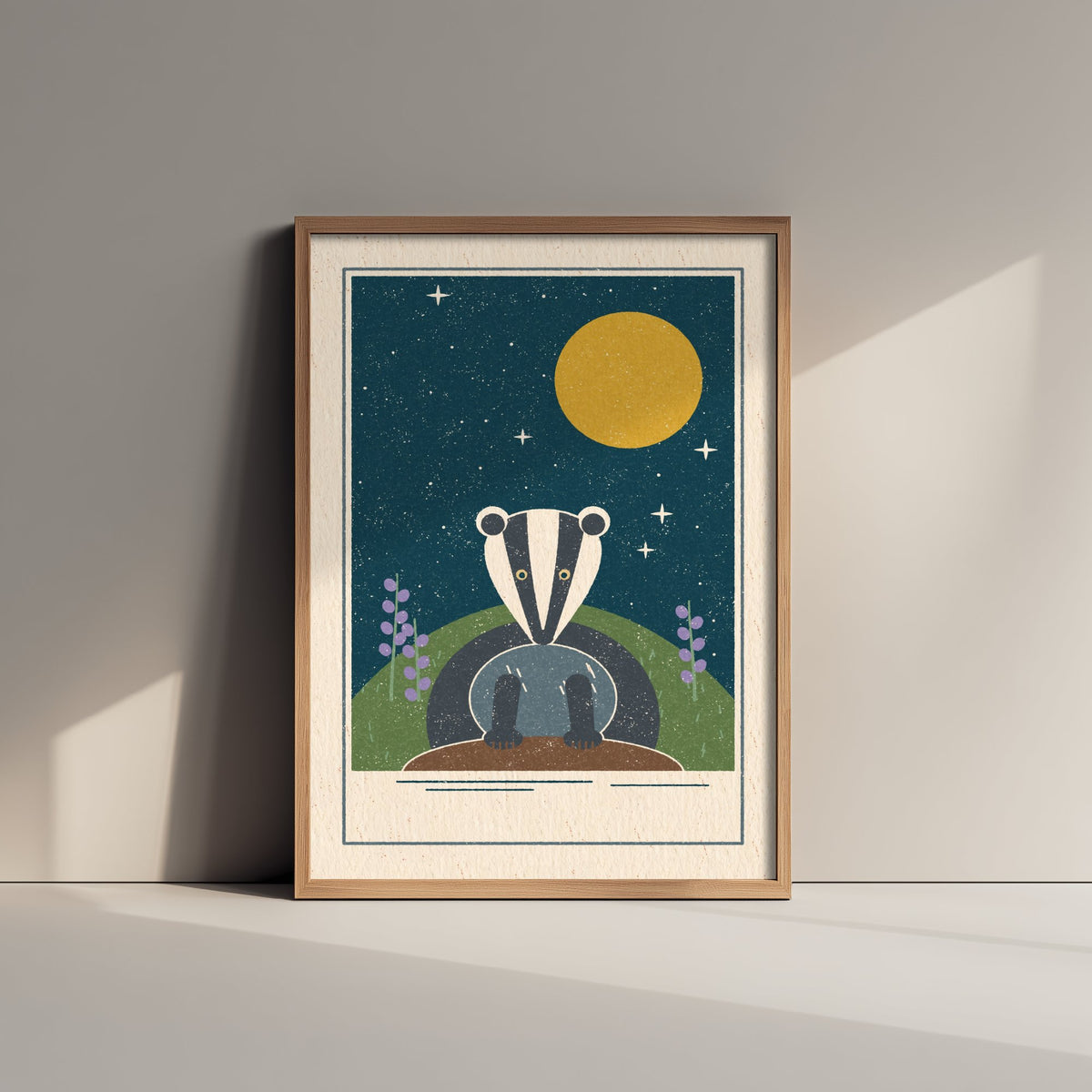 Badger Art Print - Moonlit Sett British Wildlife Poster - Woodland Nursery Illustration V2 2/3