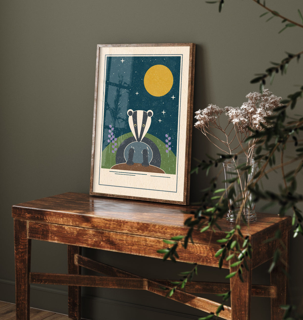 Badger Art Print - Moonlit Sett British Wildlife Poster - Woodland Nursery Illustration V2 2/3