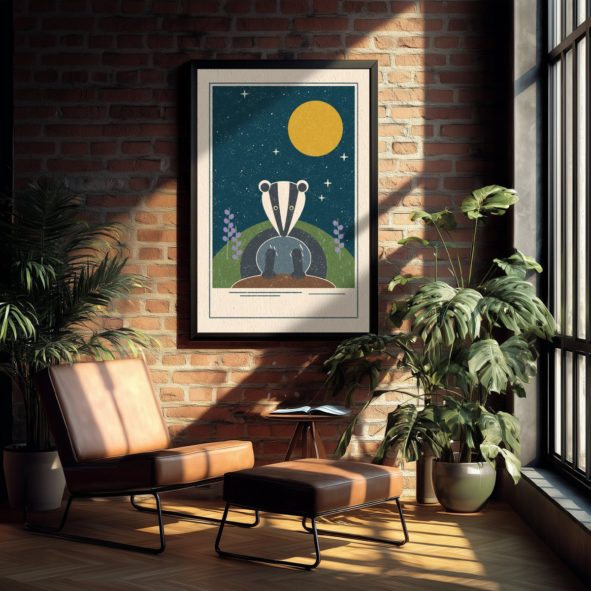 Badger Art Print - Moonlit Sett British Wildlife Poster - Woodland Nursery Illustration V2 2/3