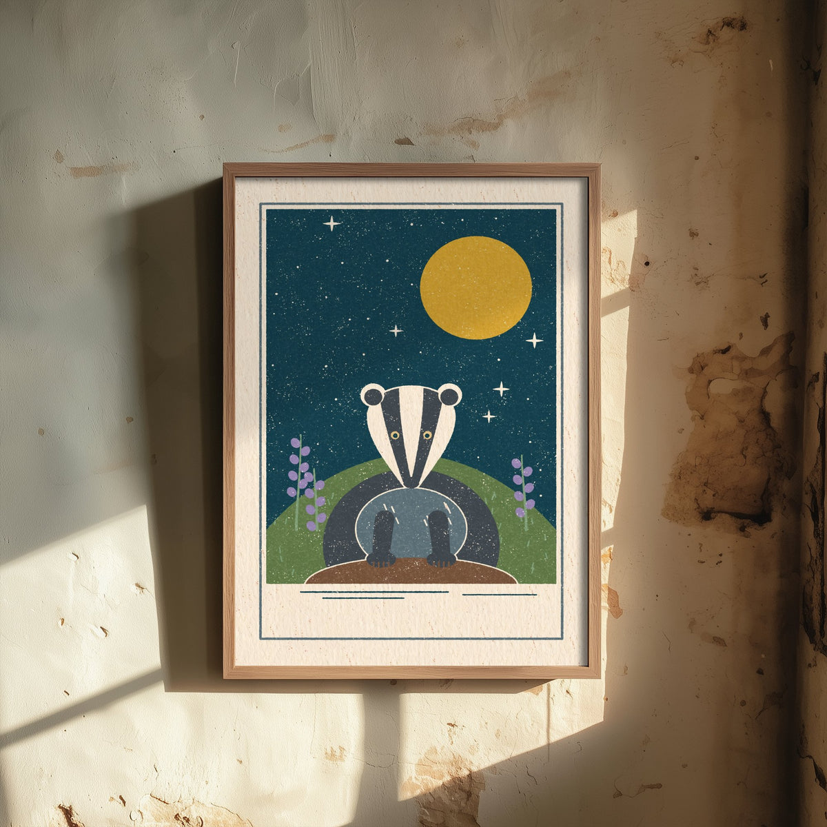 Badger Art Print - Moonlit Sett British Wildlife Poster - Woodland Nursery Illustration V2 2/3