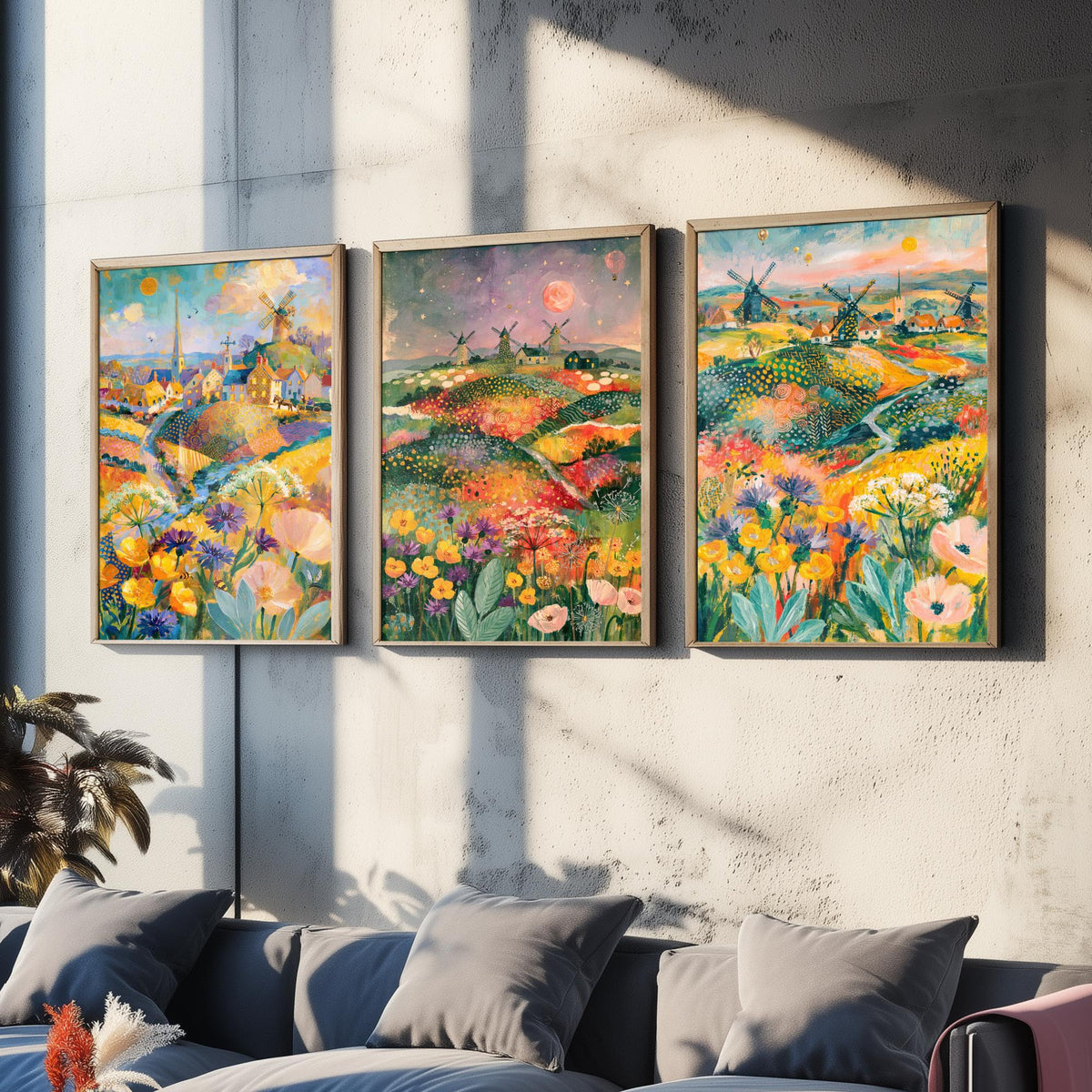 Norfolk Windmills Set of Three Art Prints - Cley, Horsey, Blakeney - Buttercup Cornflower Poppy Paintings - English Countryside Posters