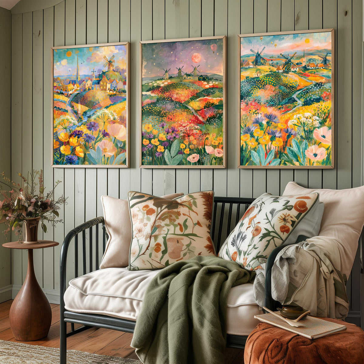 Norfolk Windmills Set of Three Art Prints - Cley, Horsey, Blakeney - Buttercup Cornflower Poppy Paintings - English Countryside Posters