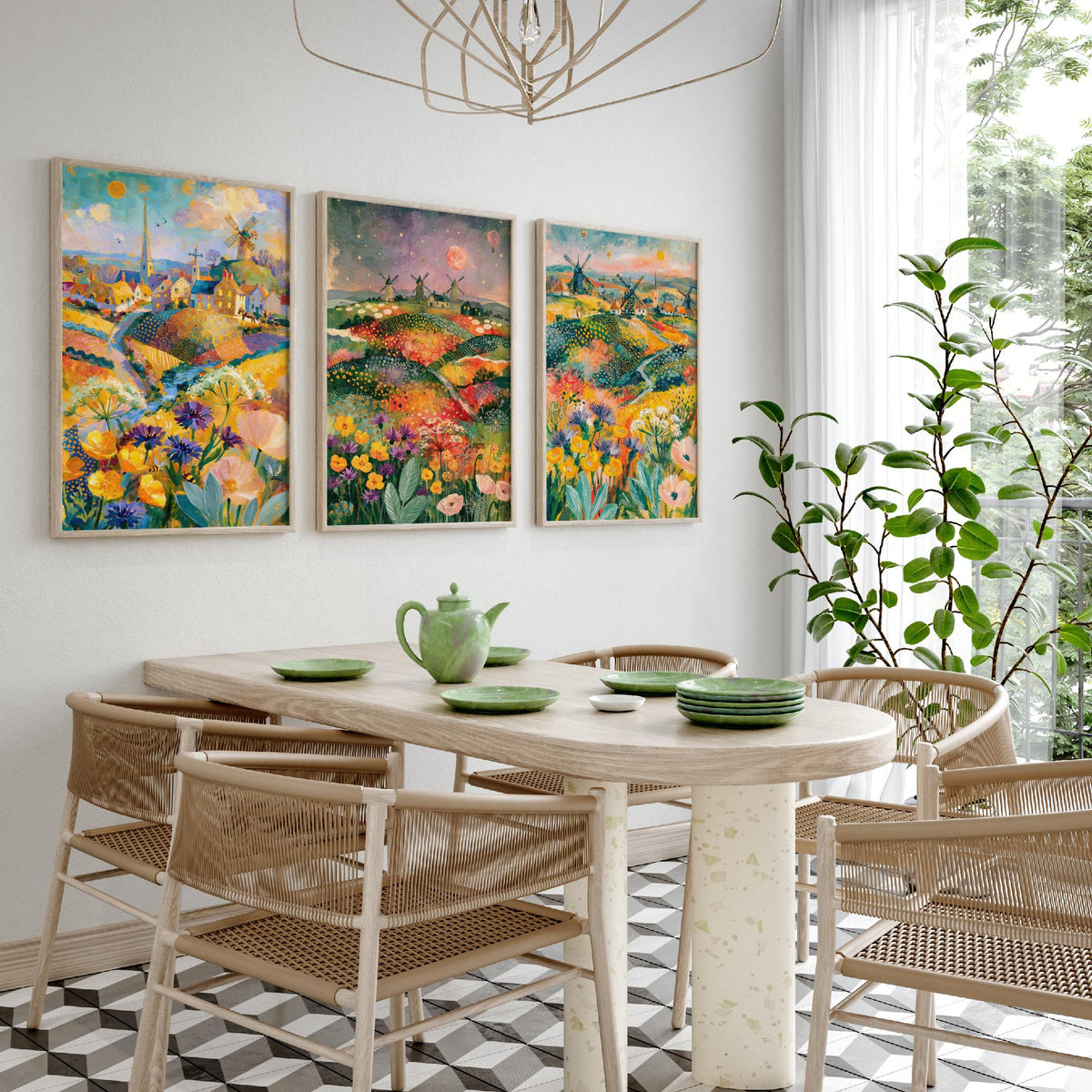 Norfolk Windmills Set of Three Art Prints - Cley, Horsey, Blakeney - Buttercup Cornflower Poppy Paintings - English Countryside Posters
