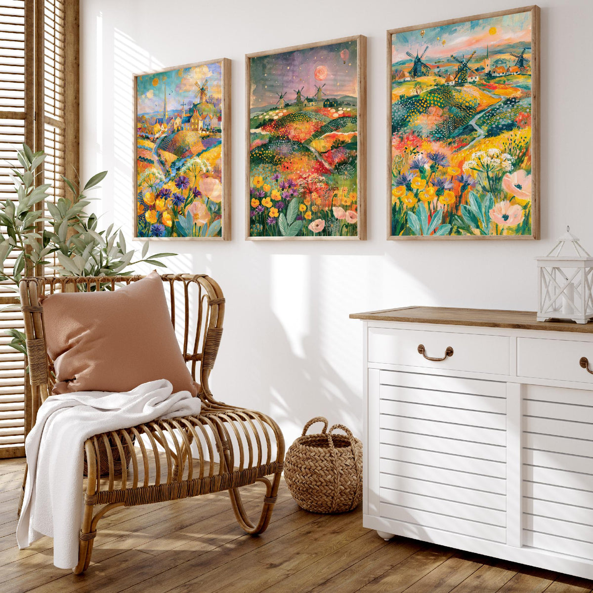 Norfolk Windmills Set of Three Art Prints - Cley, Horsey, Blakeney - Buttercup Cornflower Poppy Paintings - English Countryside Posters
