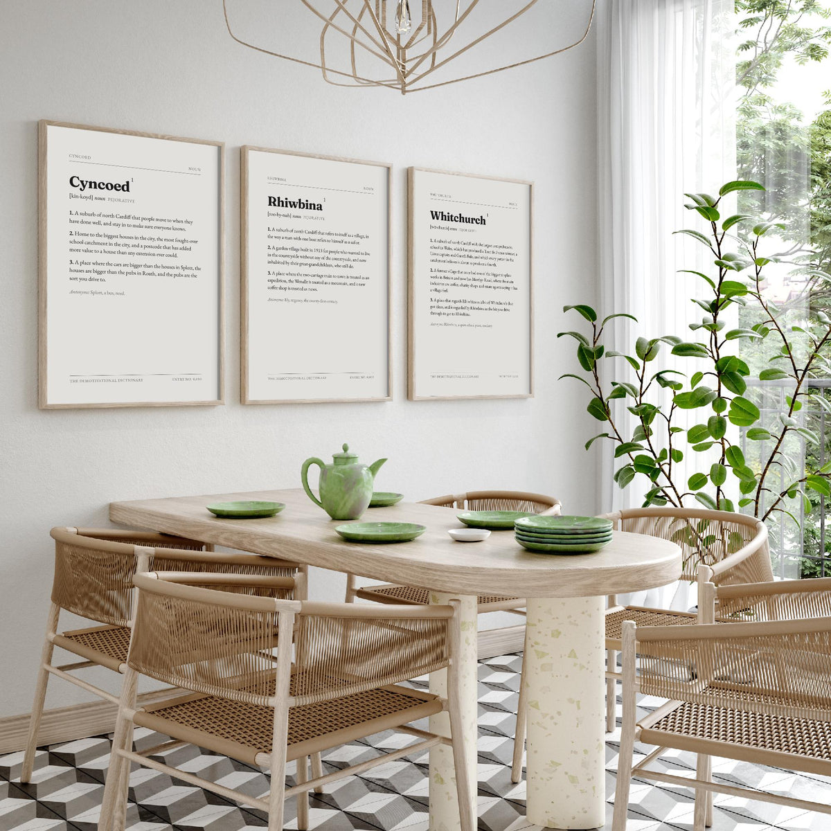 North Cardiff Demotivational Dictionary Set of Three Art Prints - Cyncoed, Rhiwbina, Whitchurch - Funny Welsh Suburb Typography Poster