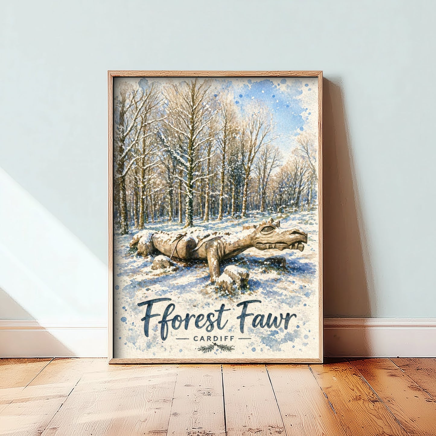 Fforest Fawr Cardiff Art Print - North Cardiff Trails Watercolour Poster - Snowy Dragon Wall Art 2/3