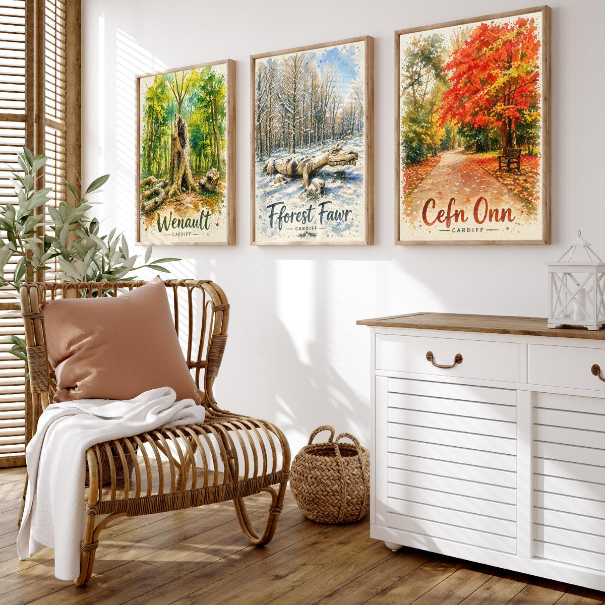 North Cardiff Wales Set of Three Prints | Wenallt Fforest Fawr Cefn Onn | Welsh Woodland Watercolour Wall Art Poster