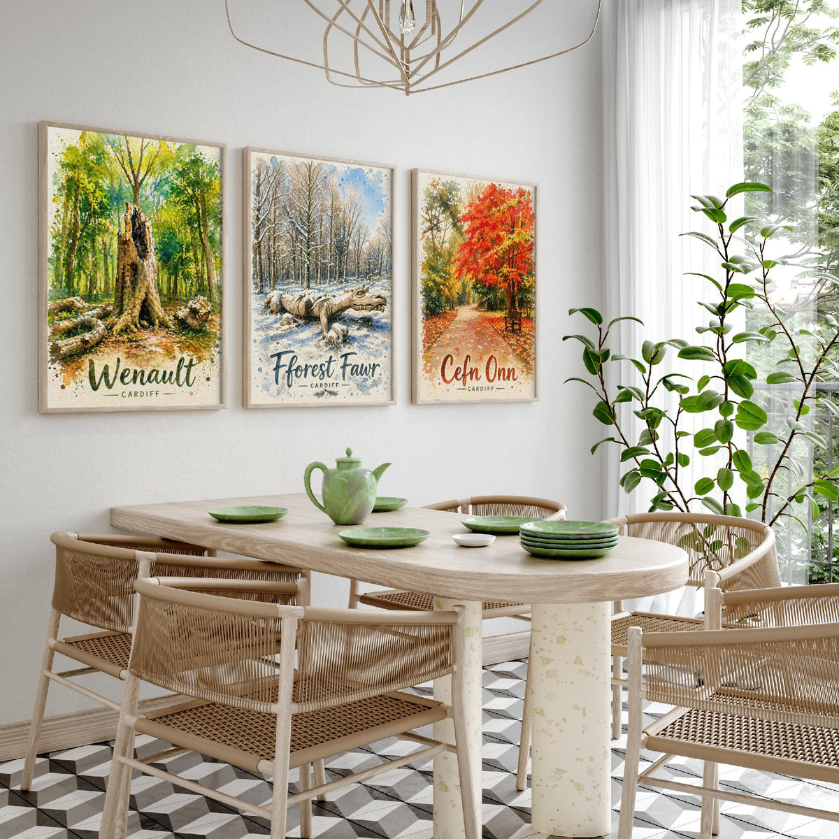 North Cardiff Wales Set of Three Prints | Wenallt Fforest Fawr Cefn Onn | Welsh Woodland Watercolour Wall Art Poster