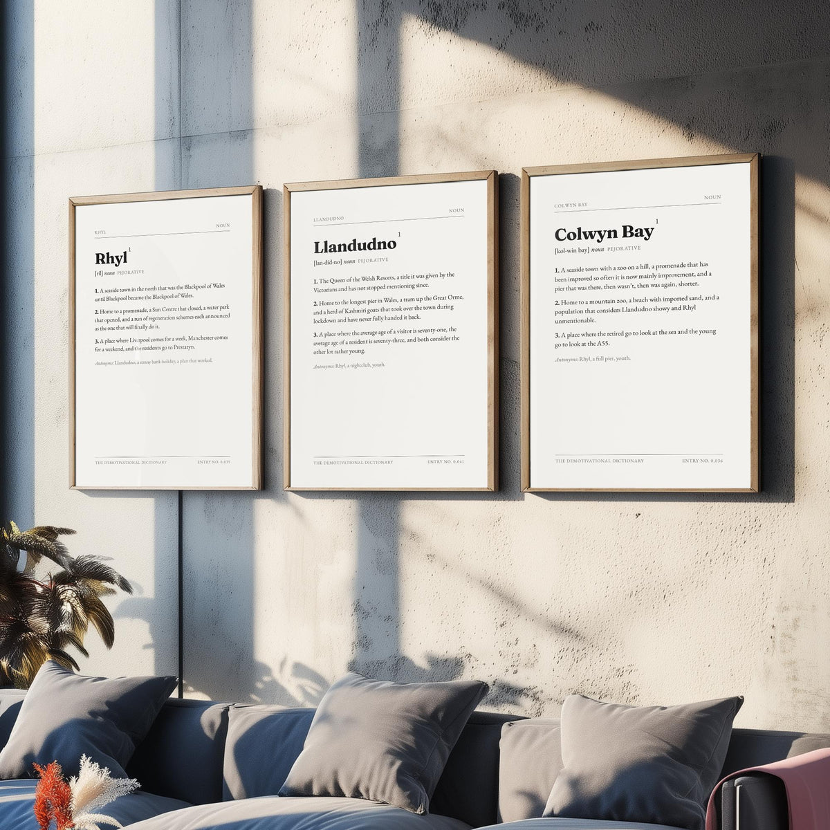 North Wales Coast Demotivational Dictionary Set of Three Art Prints - Rhyl, Llandudno, Colwyn Bay - Seaside Humour Typography Poster