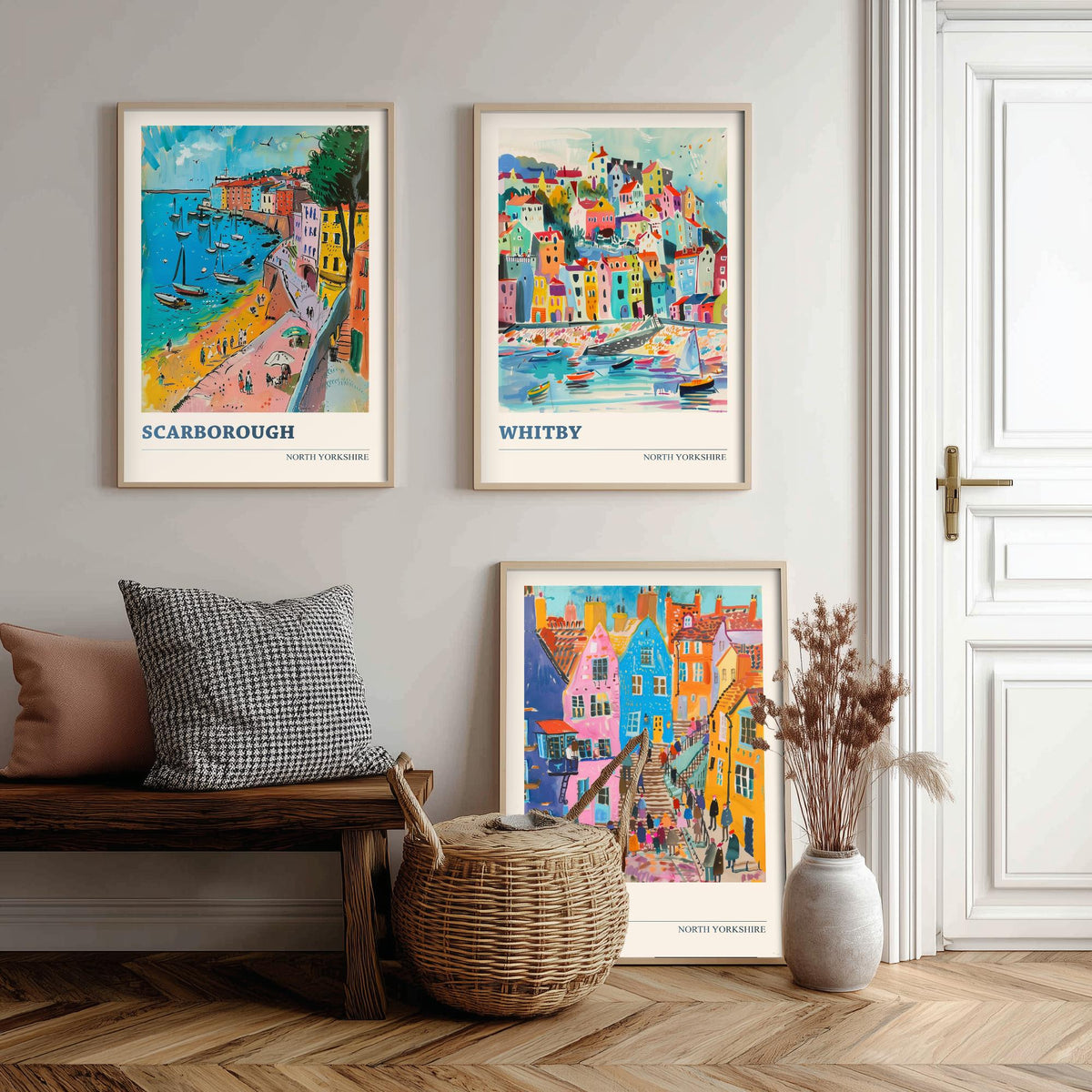 Set of Three North Yorkshire Travel Posters - Scarborough, Whitby, York - 3 Vibrant Art Prints - Painting Illustration Gift