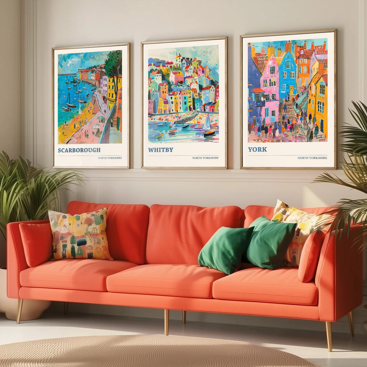 Set of Three North Yorkshire Travel Posters - Scarborough, Whitby, York - 3 Vibrant Art Prints - Painting Illustration Gift