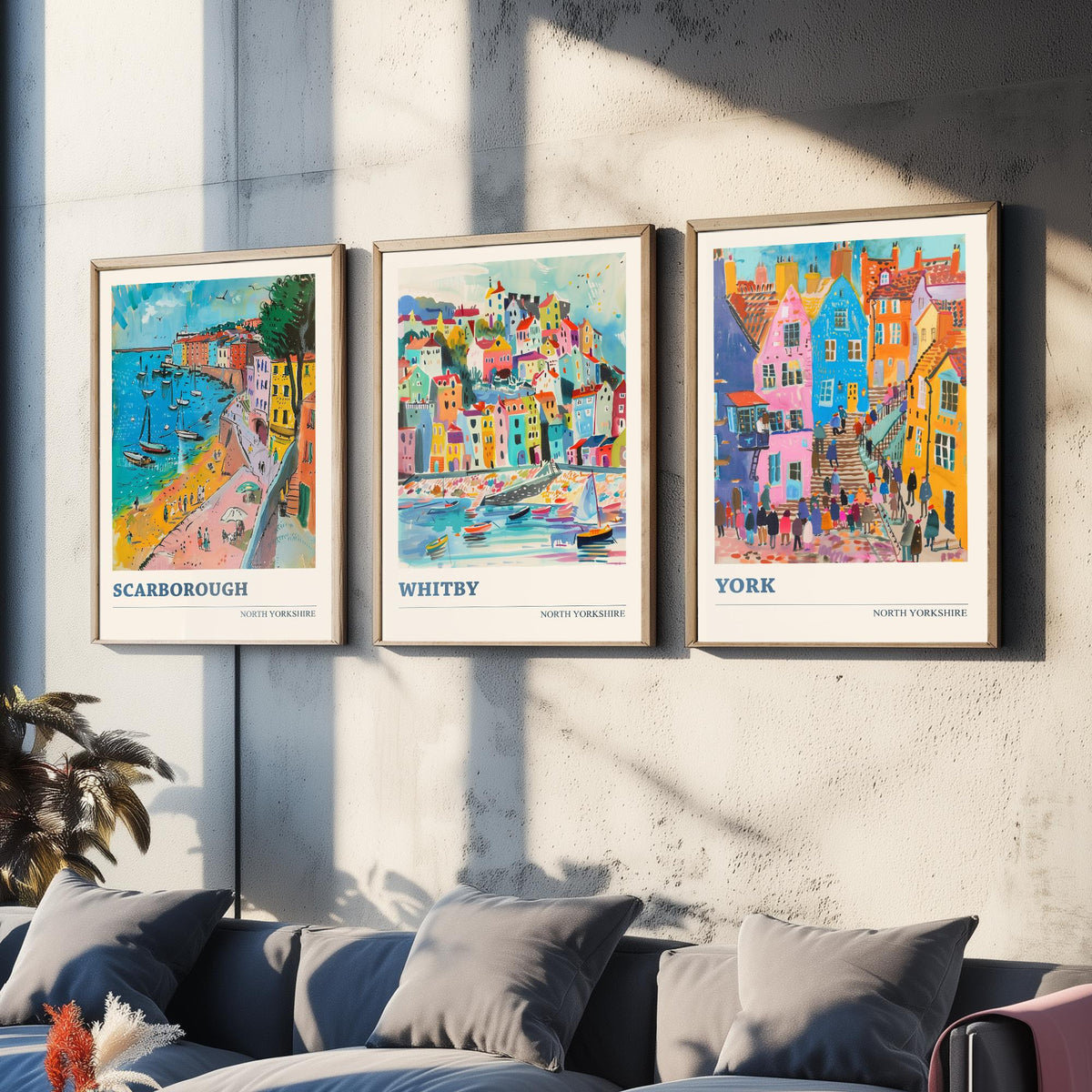 Set of Three North Yorkshire Travel Posters - Scarborough, Whitby, York - 3 Vibrant Art Prints - Painting Illustration Gift