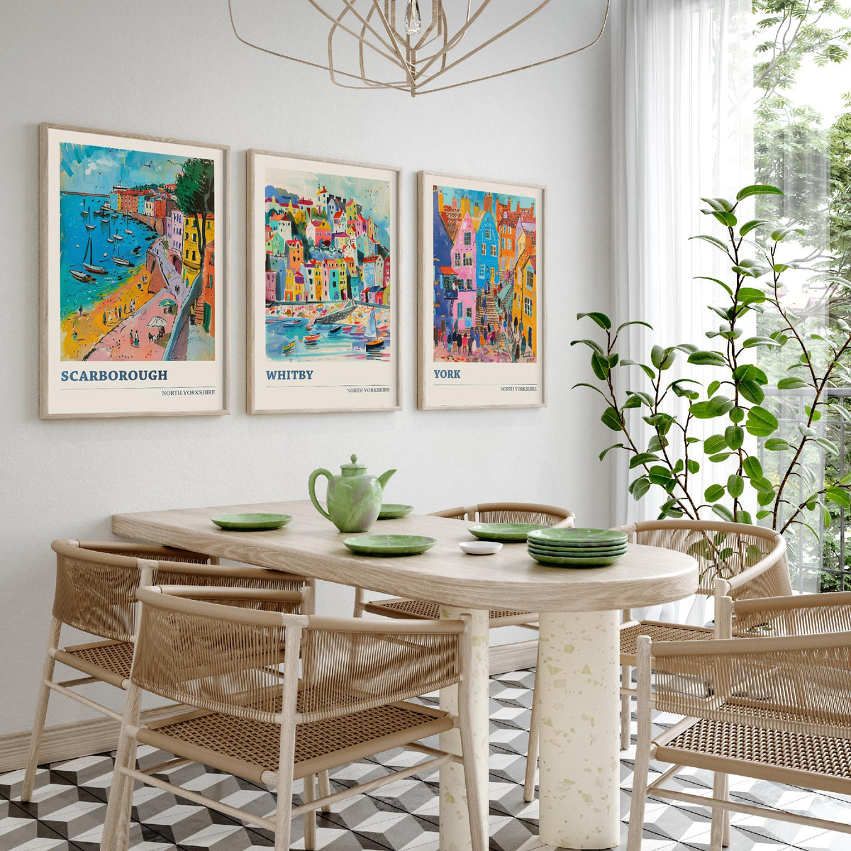Set of Three North Yorkshire Travel Posters - Scarborough, Whitby, York - 3 Vibrant Art Prints - Painting Illustration Gift