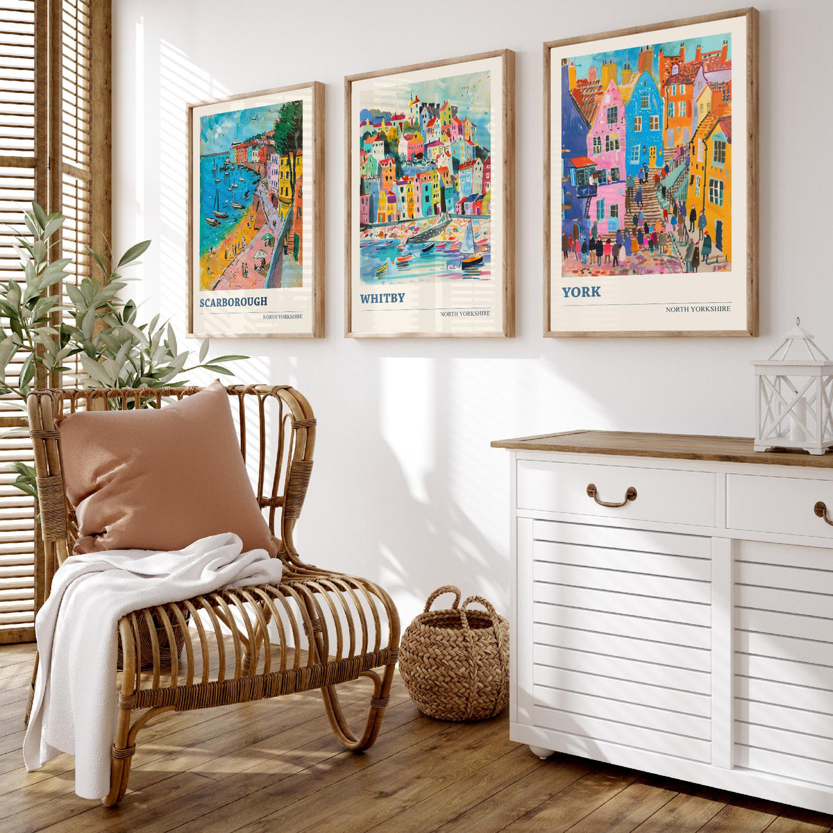 Set of Three North Yorkshire Travel Posters - Scarborough, Whitby, York - 3 Vibrant Art Prints - Painting Illustration Gift