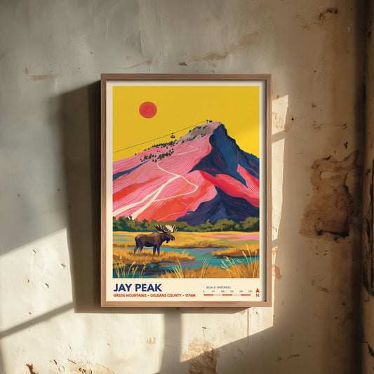 Jay Peak Travel Poster - Vermont Ski Mountain Art Print - Moose Tram Illustration - Northeast Kingdom Green Mountains 1/3