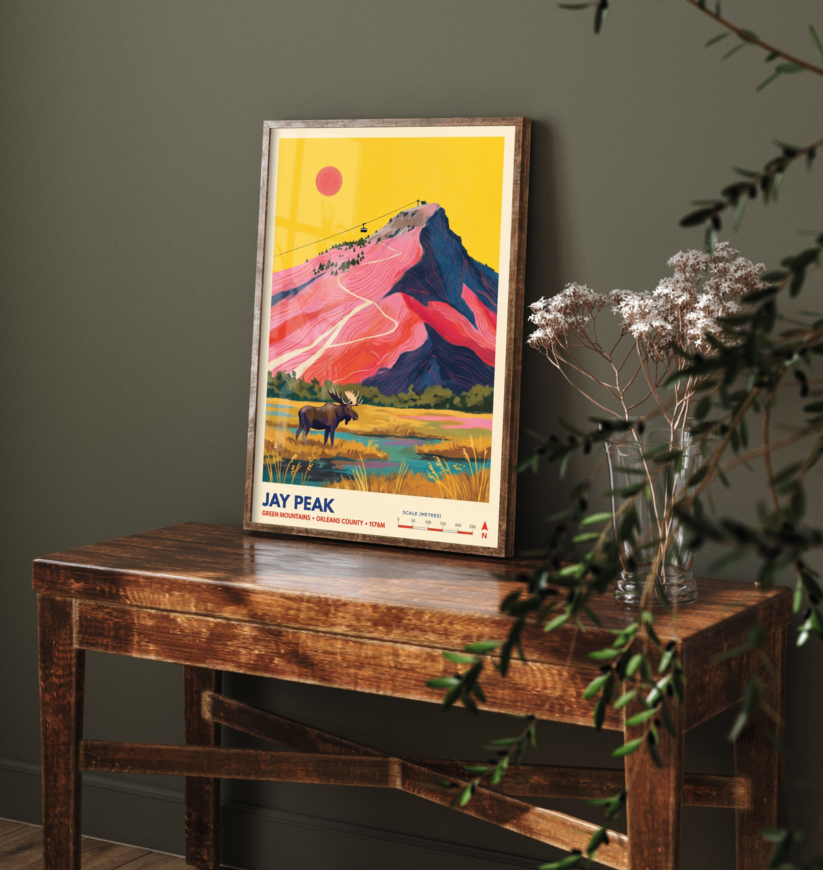 Jay Peak Travel Poster - Vermont Ski Mountain Art Print - Moose Tram Illustration - Northeast Kingdom Green Mountains 1/3