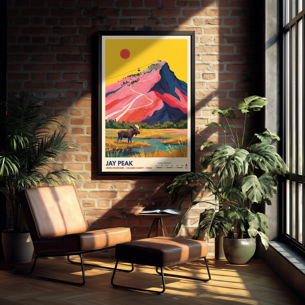 Jay Peak Travel Poster - Vermont Ski Mountain Art Print - Moose Tram Illustration - Northeast Kingdom Green Mountains 1/3