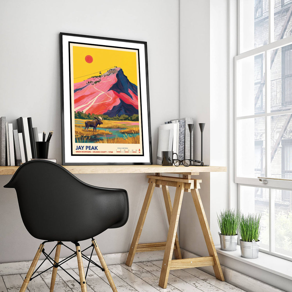 Jay Peak Travel Poster - Vermont Ski Mountain Art Print - Moose Tram Illustration - Northeast Kingdom Green Mountains 1/3