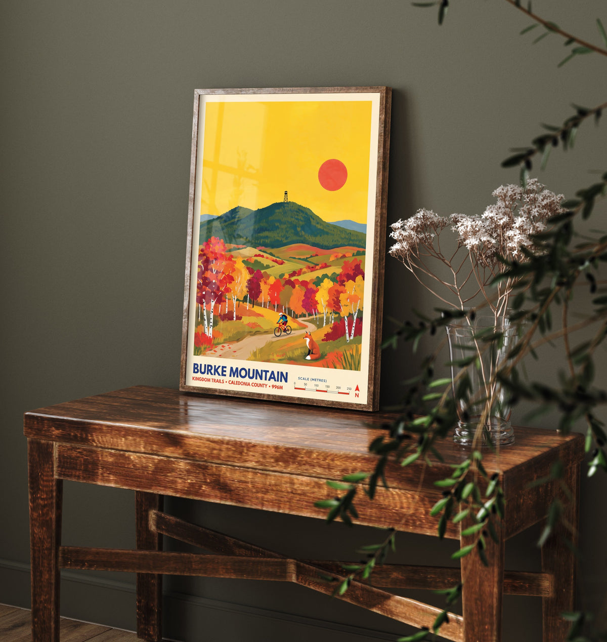Burke Mountain Travel Poster - Kingdom Trails Mountain Biking Art Print - Fox Autumn Birch Illustration - Vermont Foliage 3/3