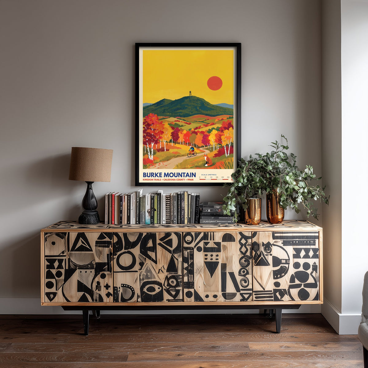 Burke Mountain Travel Poster - Kingdom Trails Mountain Biking Art Print - Fox Autumn Birch Illustration - Vermont Foliage 3/3
