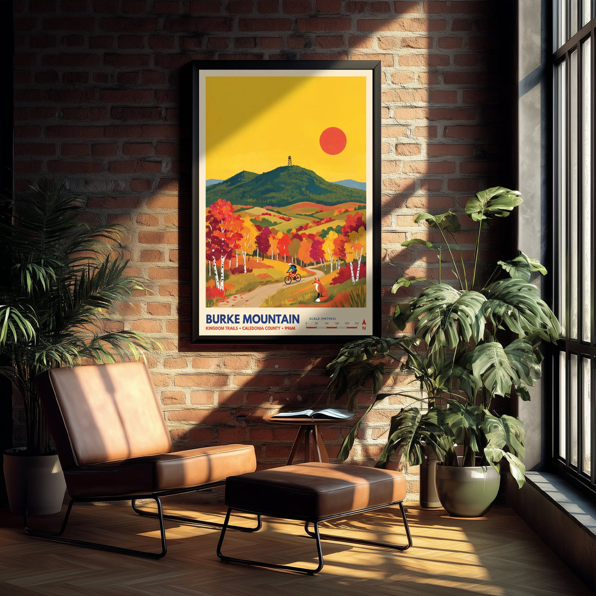 Burke Mountain Travel Poster - Kingdom Trails Mountain Biking Art Print - Fox Autumn Birch Illustration - Vermont Foliage 3/3