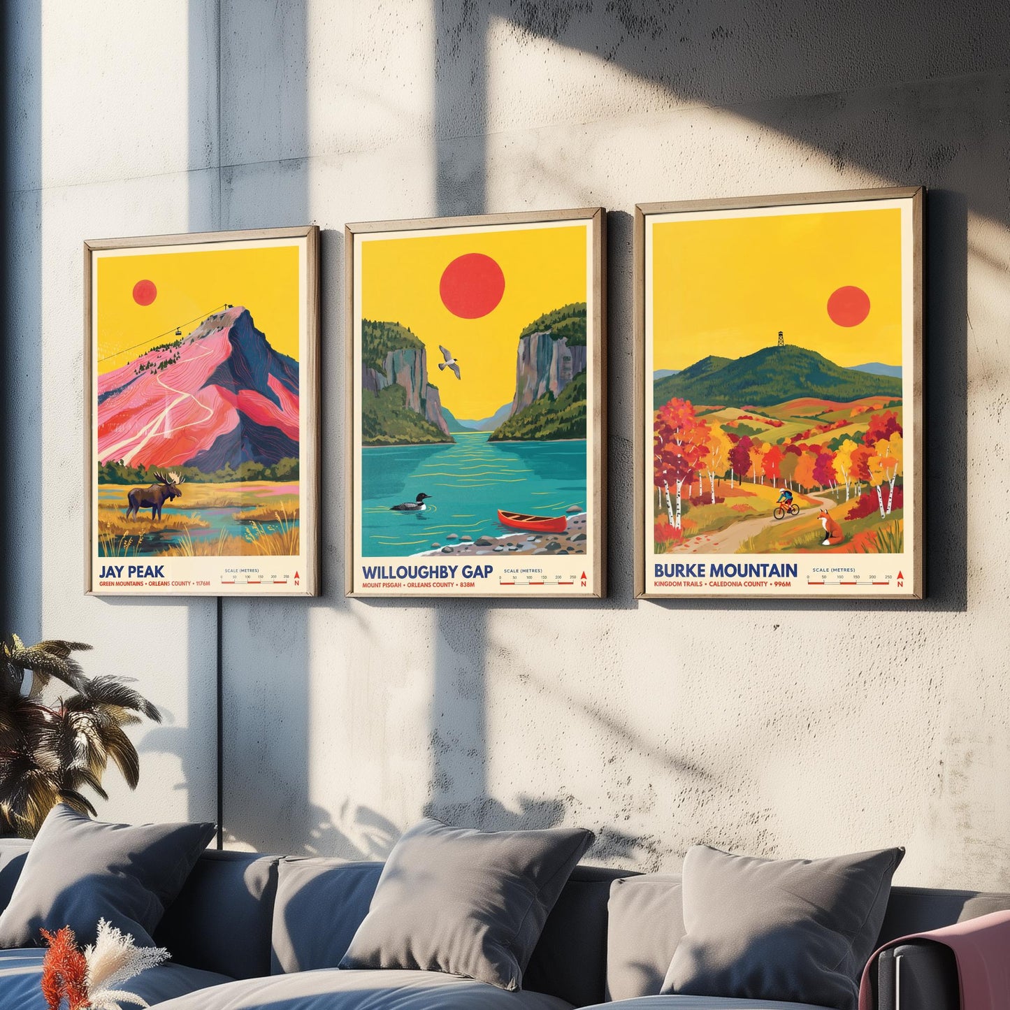 Northeast Kingdom Vermont Set of Three Art Prints - Jay Peak, Willoughby Gap, Burke Mountain - New England Travel Posters Painting