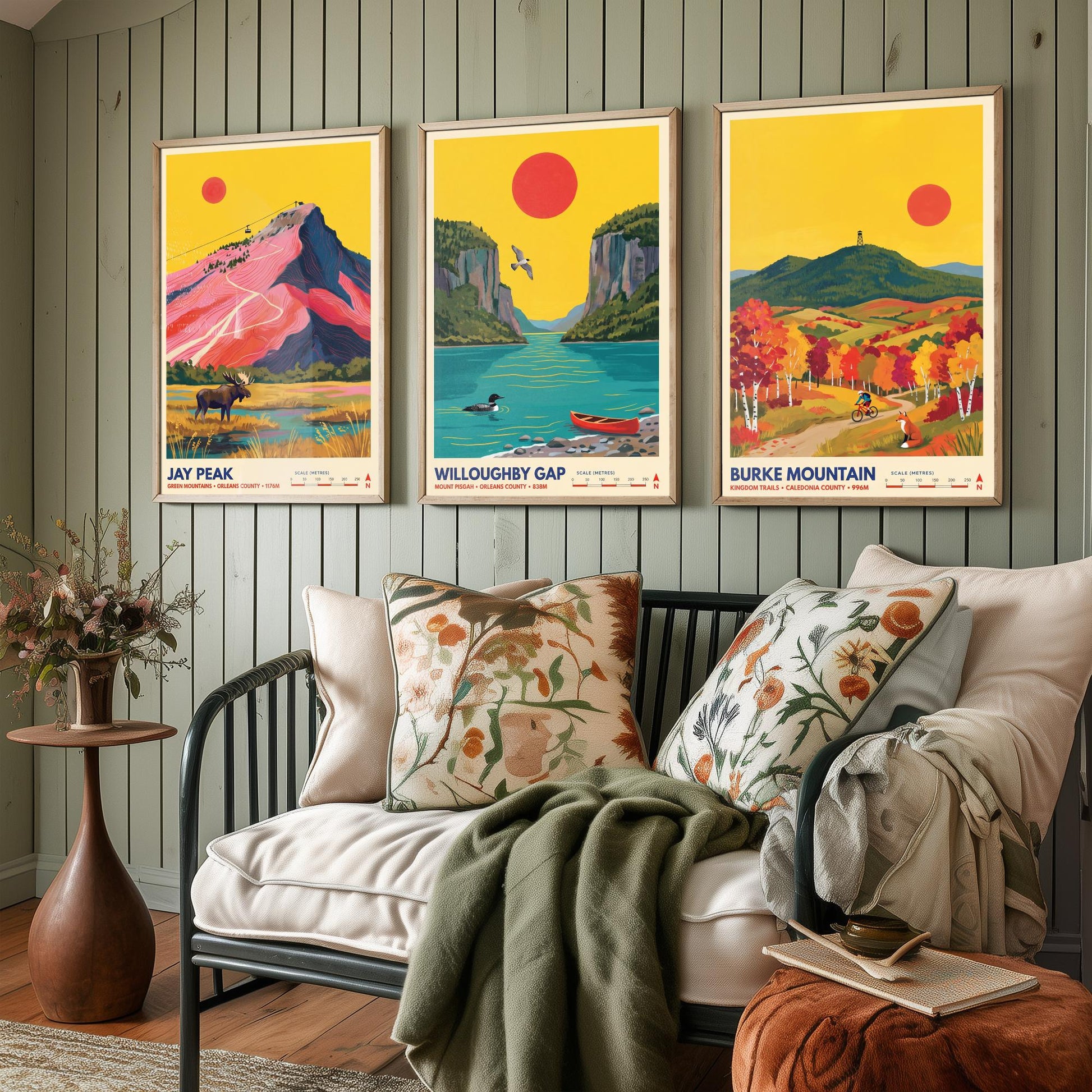 Northeast Kingdom Vermont Set of Three Art Prints - Jay Peak, Willoughby Gap, Burke Mountain - New England Travel Posters Painting