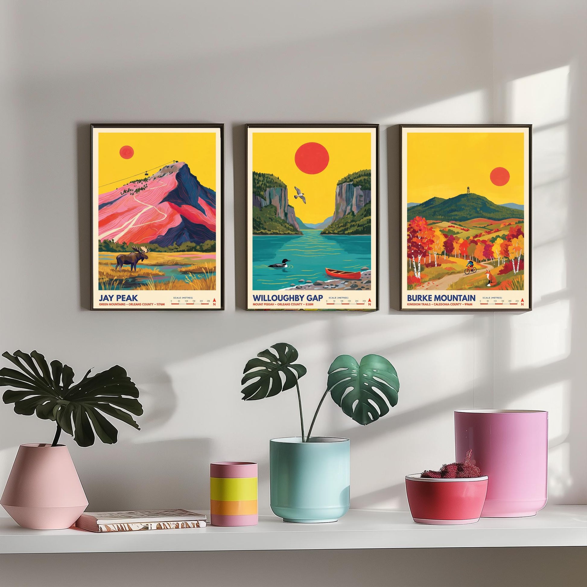 Northeast Kingdom Vermont Set of Three Art Prints - Jay Peak, Willoughby Gap, Burke Mountain - New England Travel Posters Painting