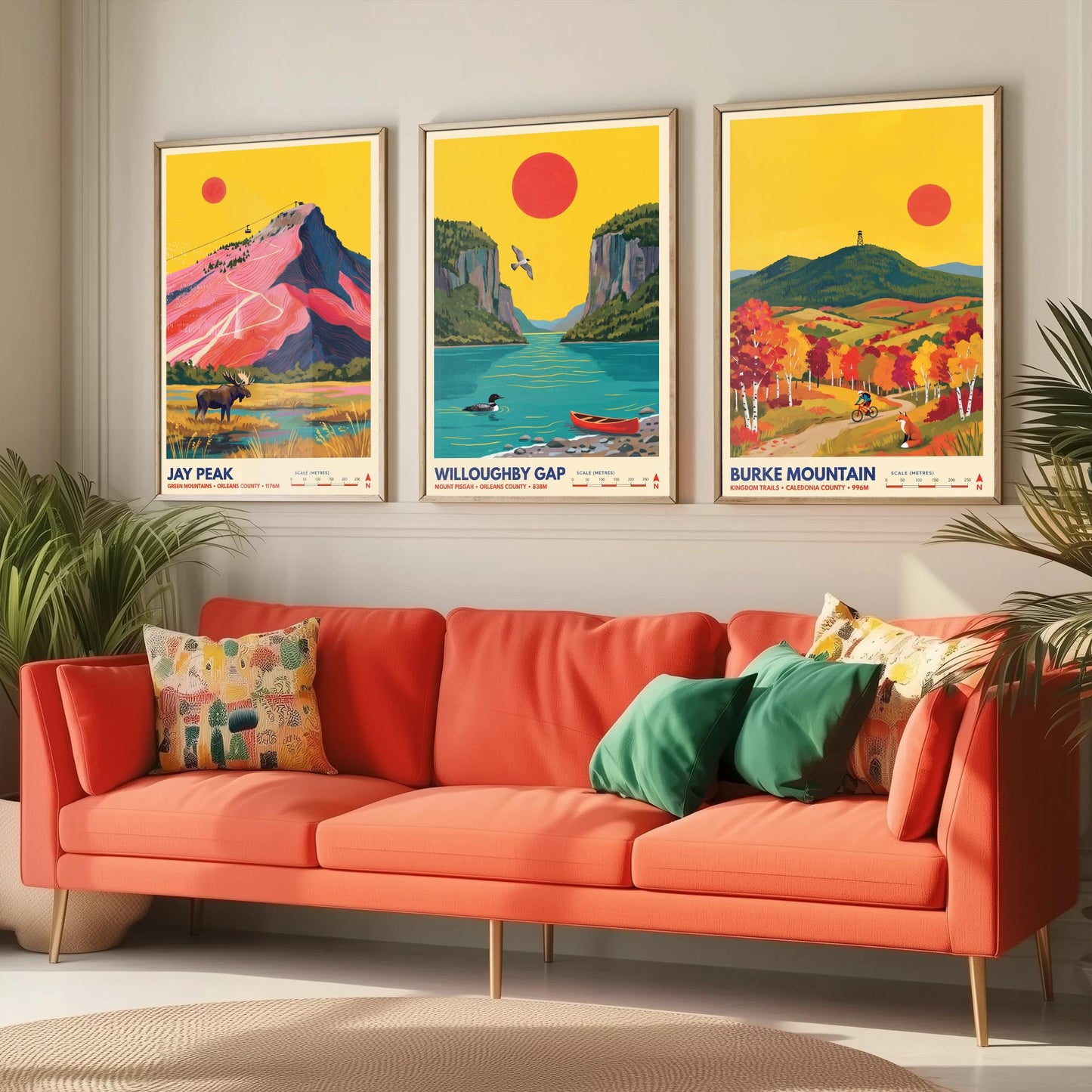 Northeast Kingdom Vermont Set of Three Art Prints - Jay Peak, Willoughby Gap, Burke Mountain - New England Travel Posters Painting