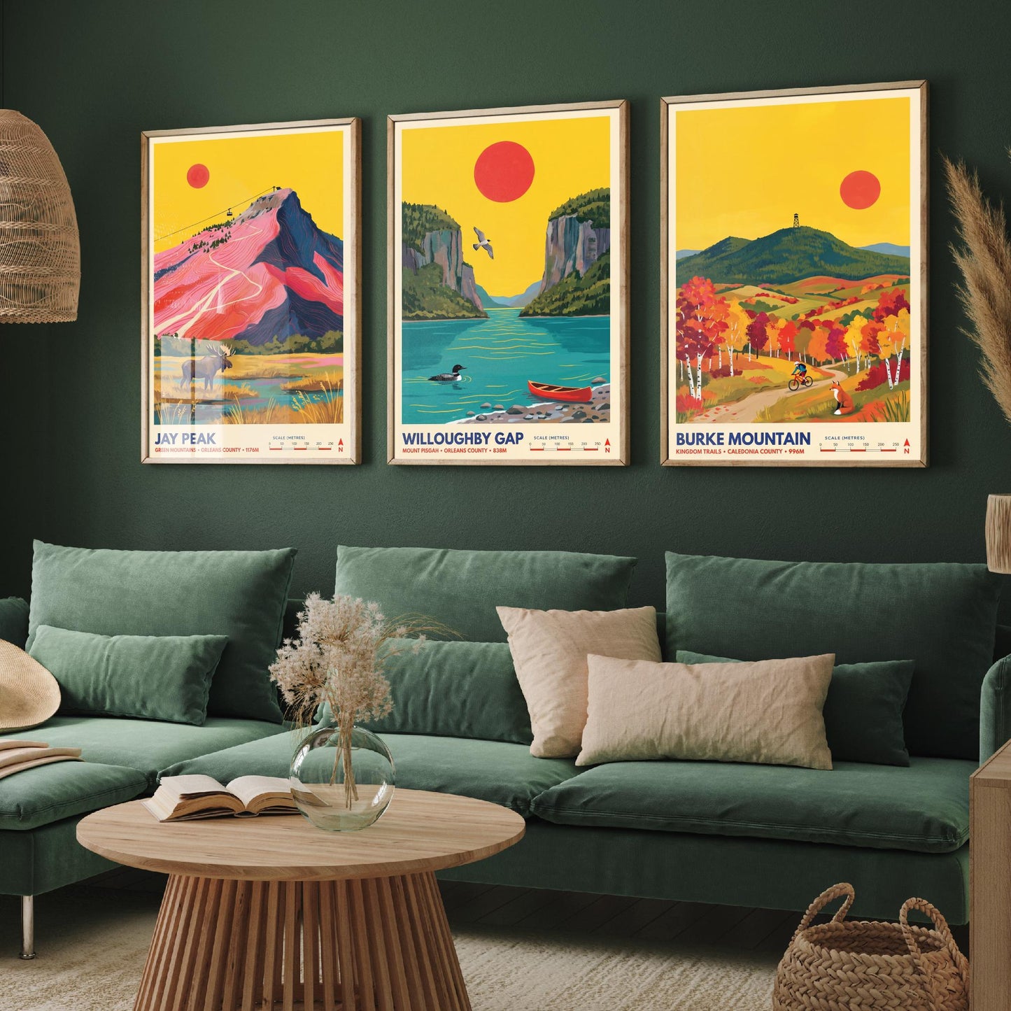 Northeast Kingdom Vermont Set of Three Art Prints - Jay Peak, Willoughby Gap, Burke Mountain - New England Travel Posters Painting