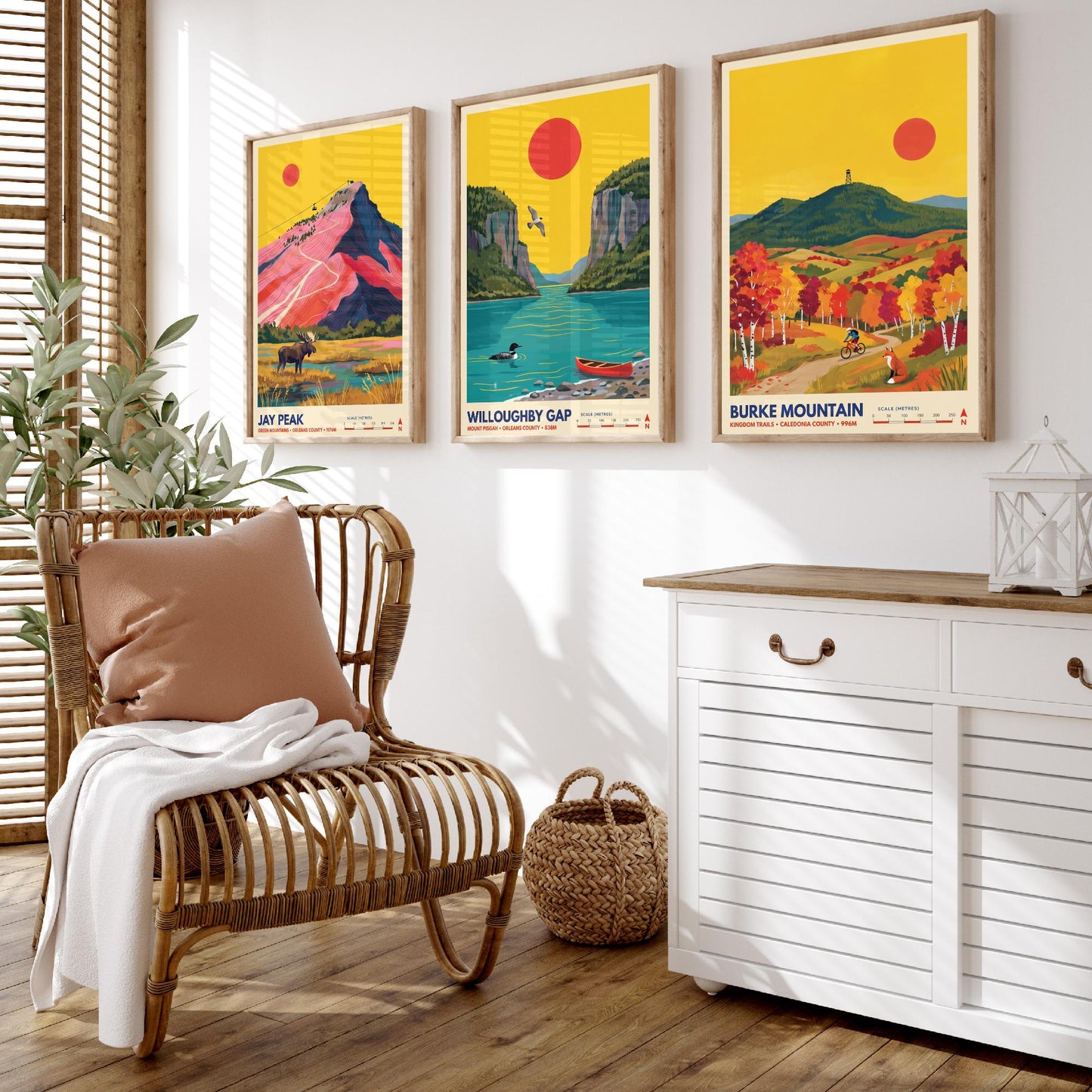 Northeast Kingdom Vermont Set of Three Art Prints - Jay Peak, Willoughby Gap, Burke Mountain - New England Travel Posters Painting
