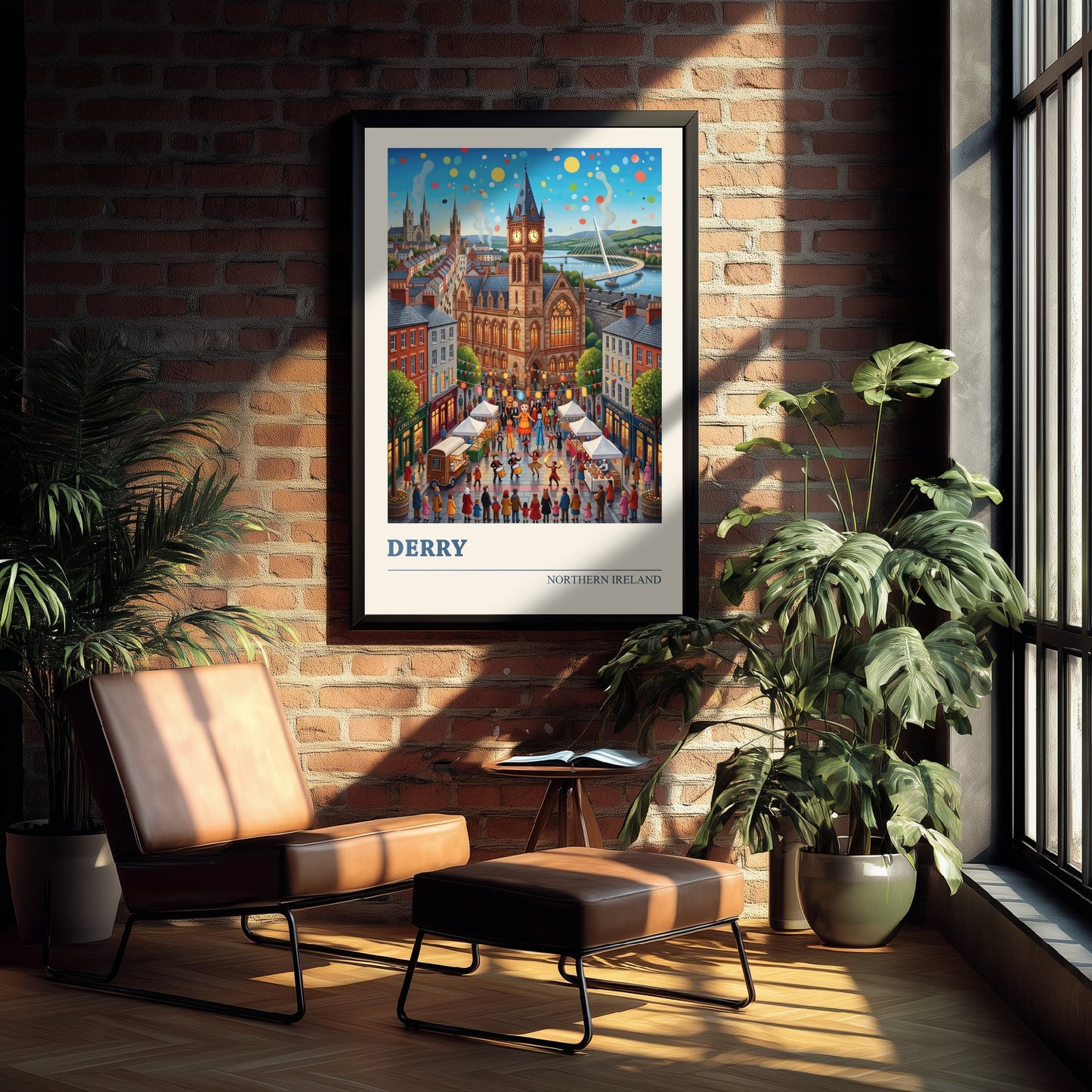 Derry Northern Ireland Travel Poster - Guildhall Art Print - Halloween Festival Folk Illustration - Peace Bridge Foyle 1/3