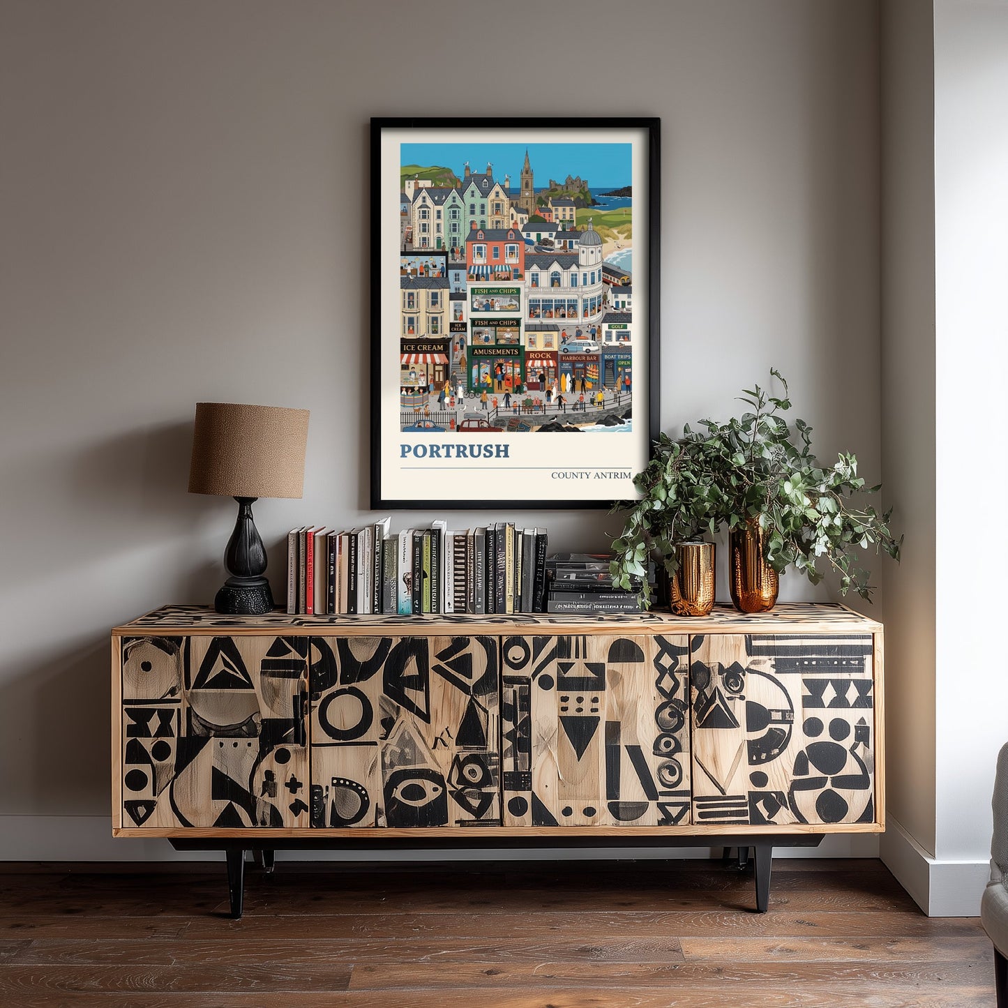 Portrush County Antrim Travel Poster - Seaside Town Art Print - Fish and Chips Folk Illustration - Antrim Coast Beach 3/3