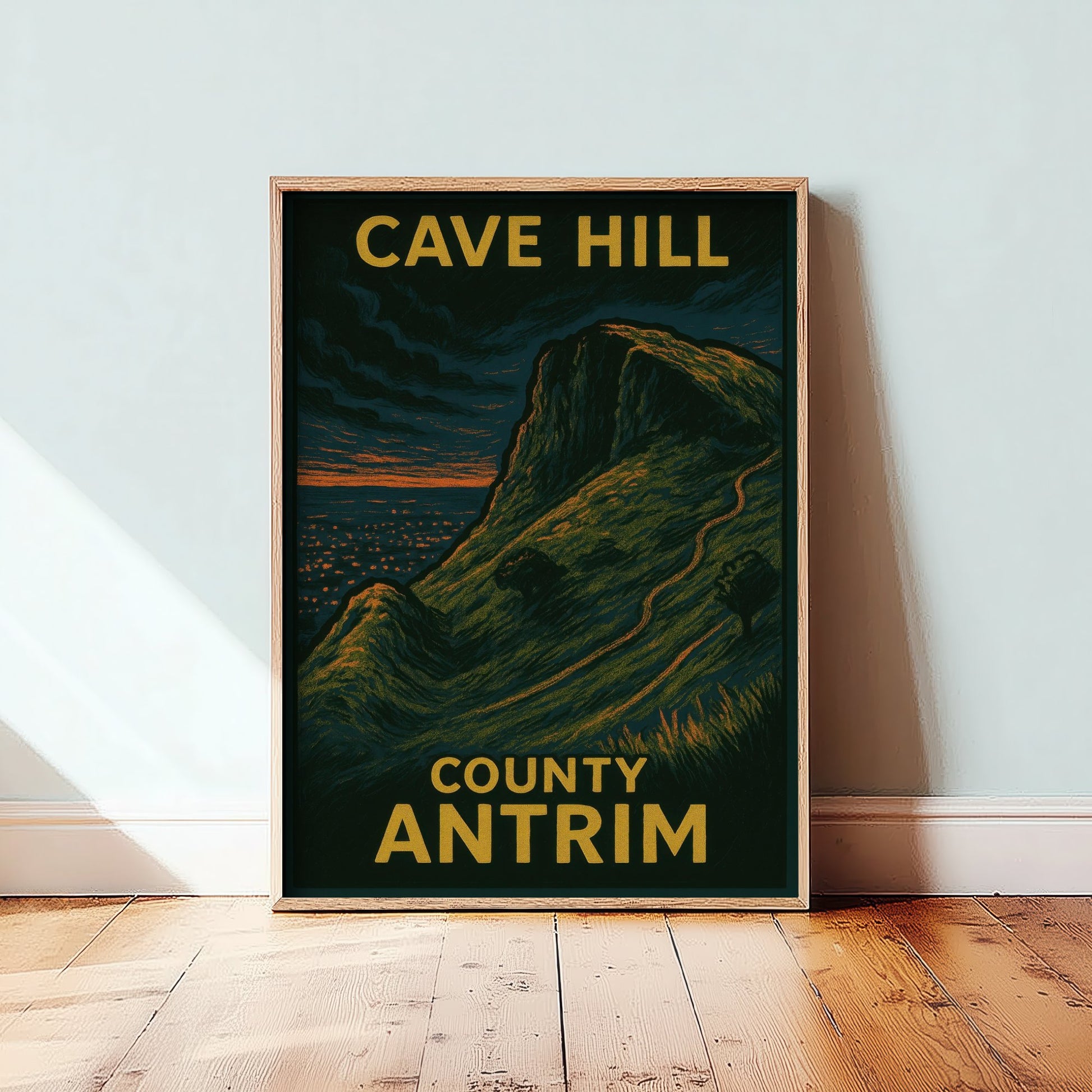 Cave Hill Belfast Travel Poster - Northern Ireland Mountain Art Print - Bold Woodcut Landscape - County Antrim 1/3