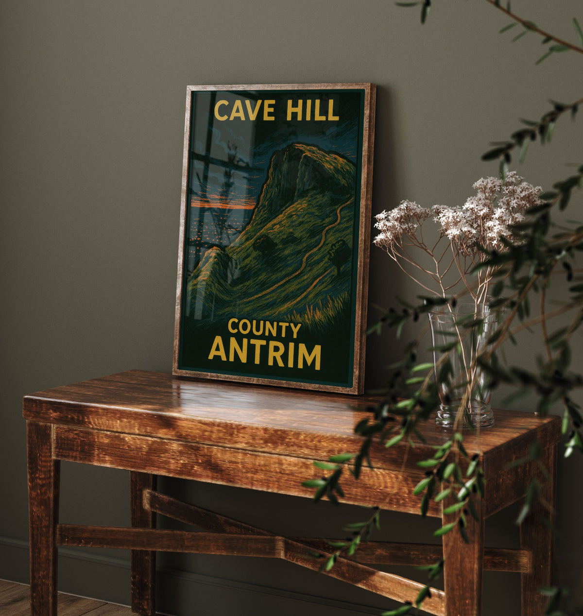 Cave Hill Belfast Travel Poster - Northern Ireland Mountain Art Print - Bold Woodcut Landscape - County Antrim 1/3