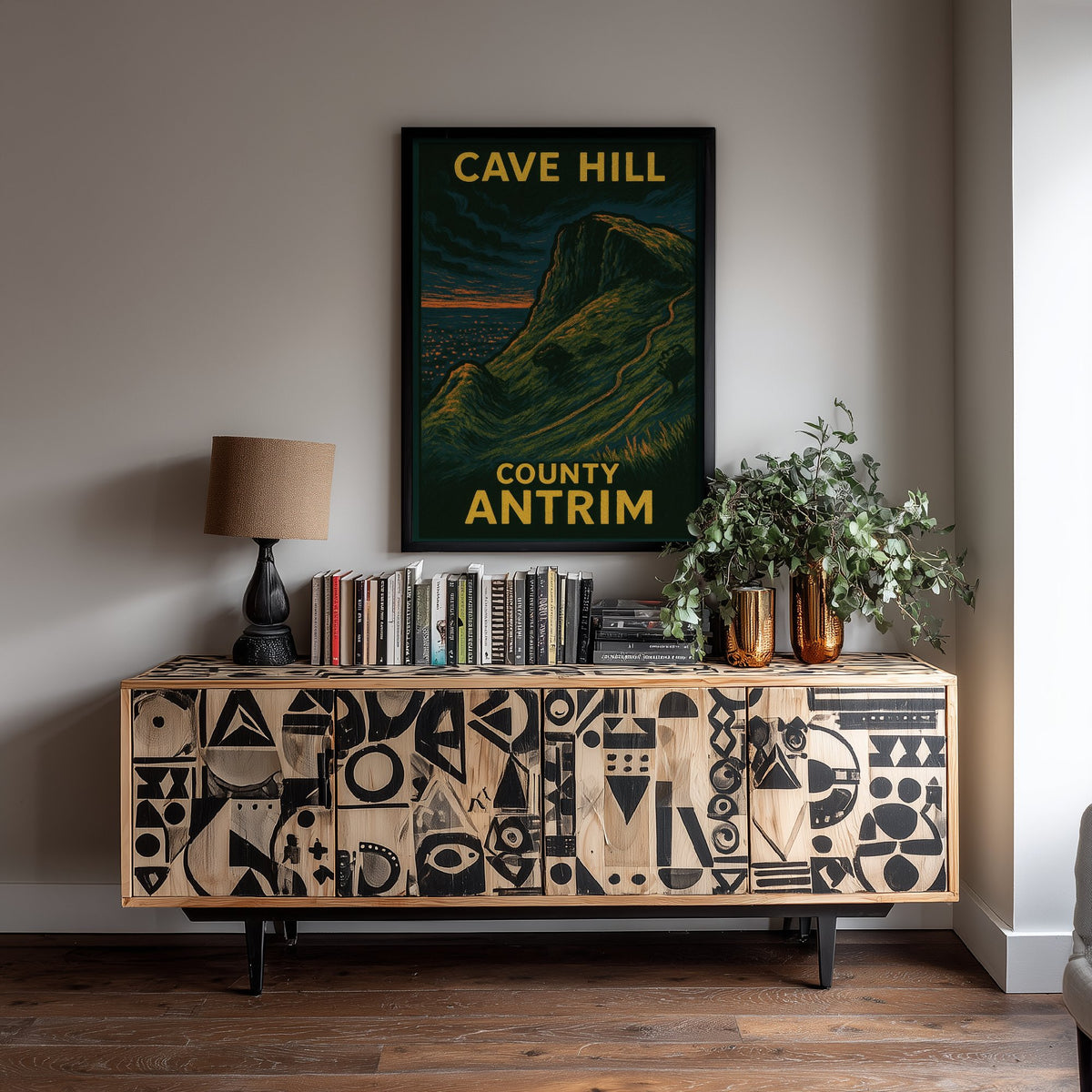Cave Hill Belfast Travel Poster - Northern Ireland Mountain Art Print - Bold Woodcut Landscape - County Antrim 1/3