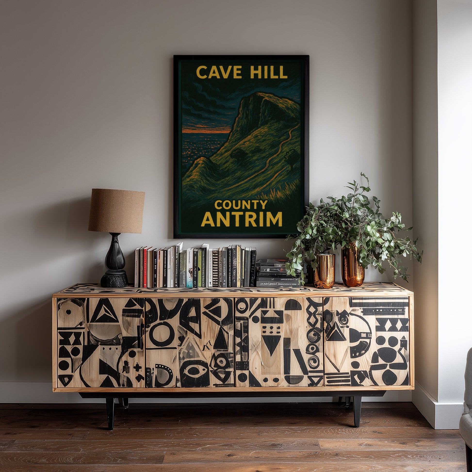 Cave Hill Belfast Travel Poster - Northern Ireland Mountain Art Print - Bold Woodcut Landscape - County Antrim 1/3