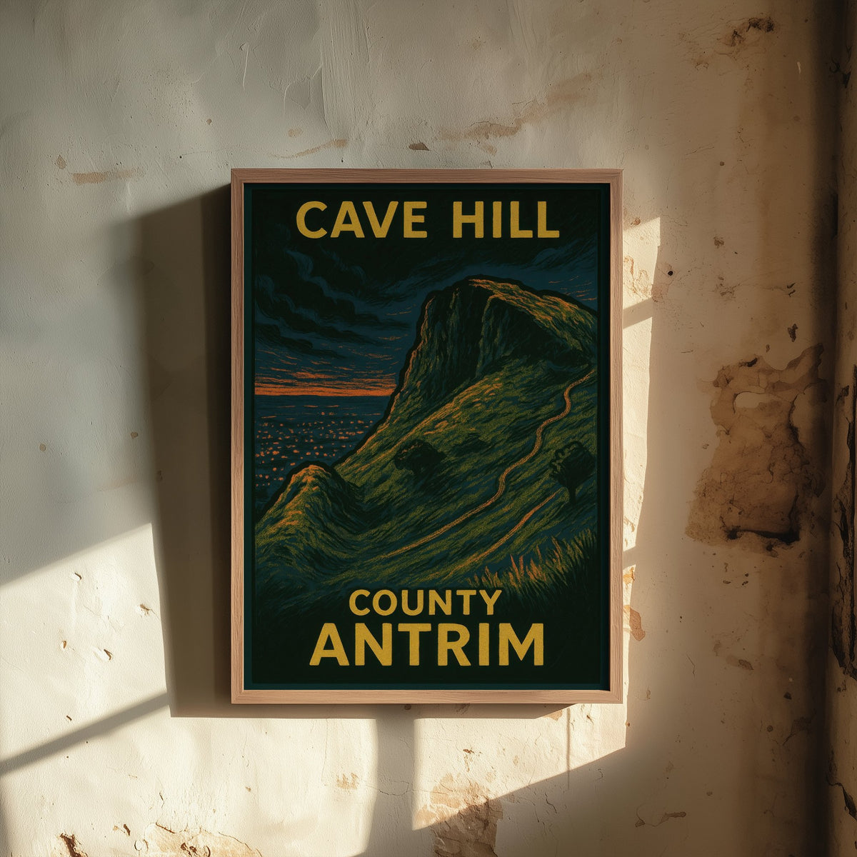 Cave Hill Belfast Travel Poster - Northern Ireland Mountain Art Print - Bold Woodcut Landscape - County Antrim 1/3