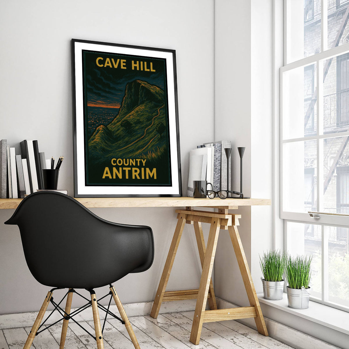 Cave Hill Belfast Travel Poster - Northern Ireland Mountain Art Print - Bold Woodcut Landscape - County Antrim 1/3