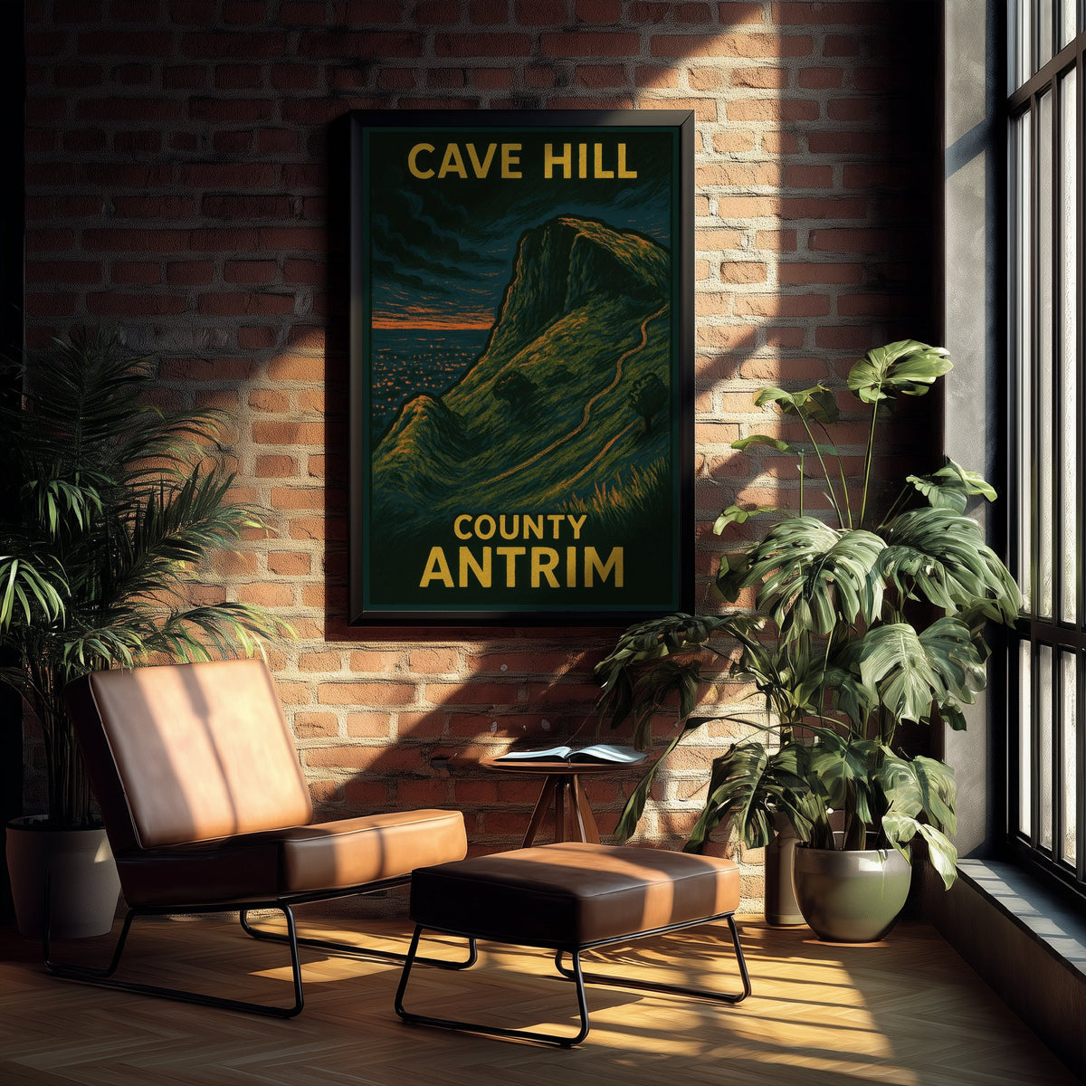 Cave Hill Belfast Travel Poster - Northern Ireland Mountain Art Print - Bold Woodcut Landscape - County Antrim 1/3