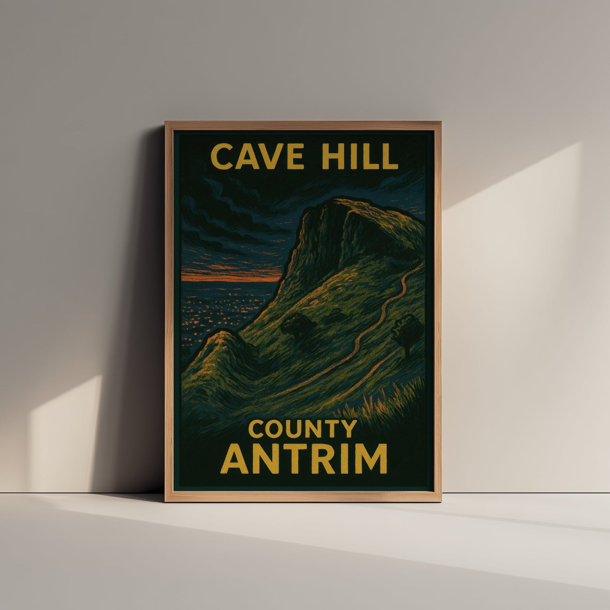 Cave Hill Belfast Travel Poster - Northern Ireland Mountain Art Print - Bold Woodcut Landscape - County Antrim 1/3